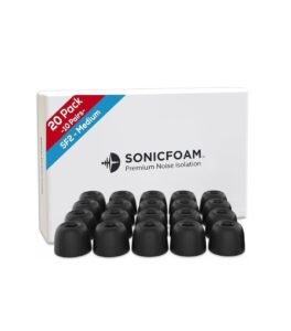 SONICFOAM (SF2 Medium Black) Replacement Memory Foam Earbud Tips for Earbuds with Speaker Diameter 4.4-5.7mm - 20 Pack / 10 Pairs