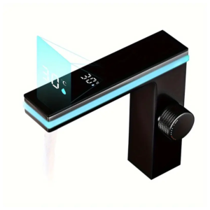 SOQO Smart Digital Display Bathroom Faucet, LED Temperature Digital Display Faucet, Brass Basin Faucet, Single Hole Bathroom Basin, Black
