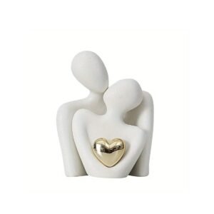 1pc, Modern Ceramic Love Embrace Figurines With Golden Heart Accent