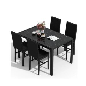 Modern Luxurious Style 5 Pieces Dining Room Table Set, 5-Piece Dining Table Bar Table Set with Tempered Glass Tabletop