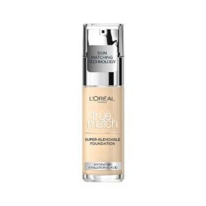 L'Oreal Paris True Match Liquid Foundation, Skincare Infused with Hyaluronic Acid, SPF 17, Available in 40 Shades, 3W, 30 m