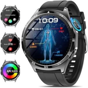 Marsyu Smartwatch with ECG,1.43" AMOLED Screen Smart Watch for Men Answer/Make Calls,Sport Fitness Smartwatchs with Blood ρressure,Heart Rate,SPO2,Body Temperature,Sleep Monitor Watch,Black