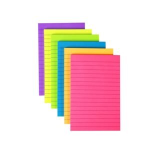 4 in x 6 in Lined Sticky Notes for Post,6 Bright Colors Self-Stick Notes, 45 Sheets Per Pad, 6 Pads, 270 Sheets Total