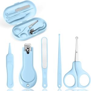 Vicloon Baby Nail Kit, 5-in-1 Baby Nail Care Set, Baby Nail Care Tool, Baby Manicure Set Includes Nail Clippers, Scissor, Earpick, Nail File and Tweezer for Newborn Infant Toddler