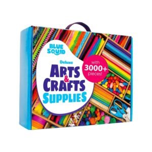 Blue Squid Arts & Crafts Chest - 3000+ pcs Deluxe Craft Supplies Box, 2 Drawers, 18 Compartments - Boys Age 4 5 6 7 8 9 10 11 12, School Art Set