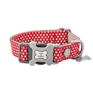 HUGO & HUDSON Nylon Dog Collar with Quick Release Safety Buckle, Red Star, M